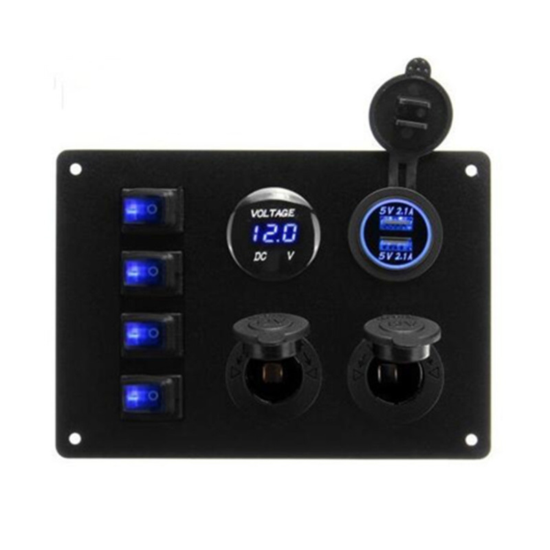 New product 12V-24V DC 4 Gang on off switch 3.1A dual usb charger Marine boat rocker switch panel