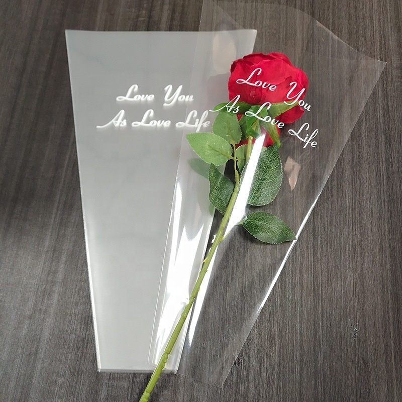 Customized Clear OPP Plastic Flower Packaging Bag Wrapping Bag Single Rose Flower Sleeve