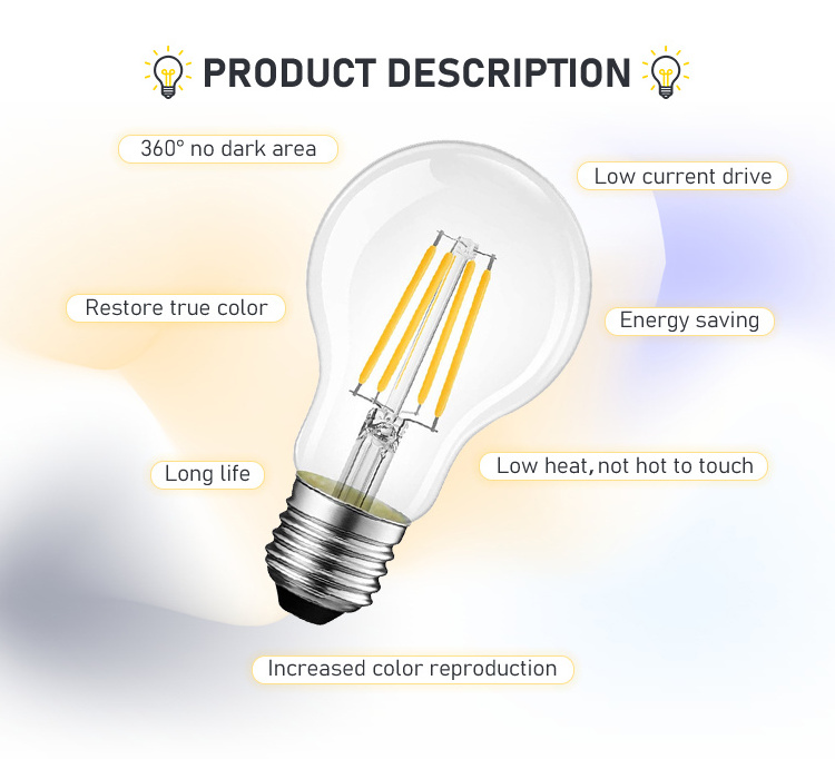 High lumen LED Bulb Light Energy Saving 2 Years Warranty B22 E27 Amber A60 LED Filament Bulb 6w For Home