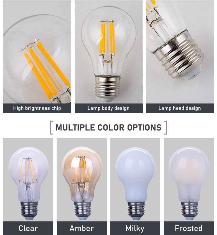 High lumen LED Bulb Light Energy Saving 2 Years Warranty B22 E27 Amber A60 LED Filament Bulb 6w For Home