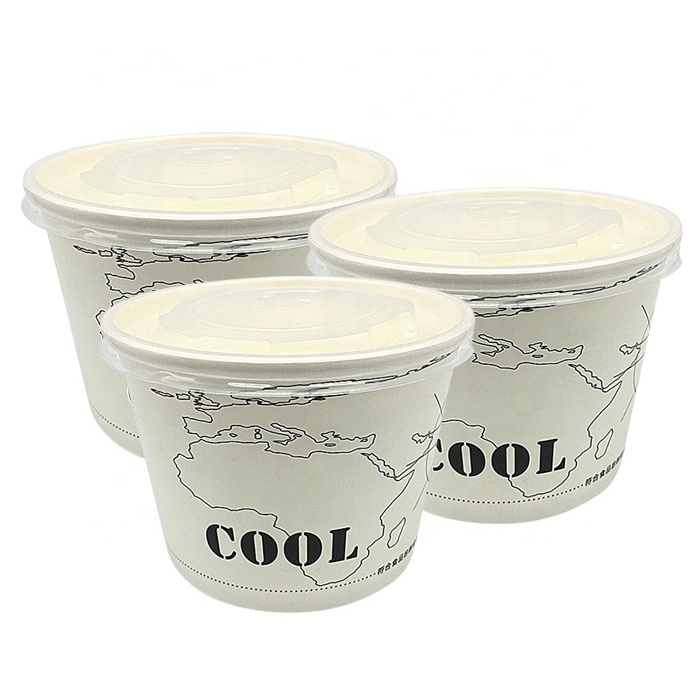 Custom Logo 8 12 16oz 20oz Disposable Packaging Bathtub Biodegradable Ice Cream Wrapping Paper Bowl Paper Soup Cup