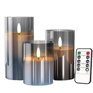 Home Decoration Paraffin Wax Customized Glass Battery Operated  Led Flameless Candle