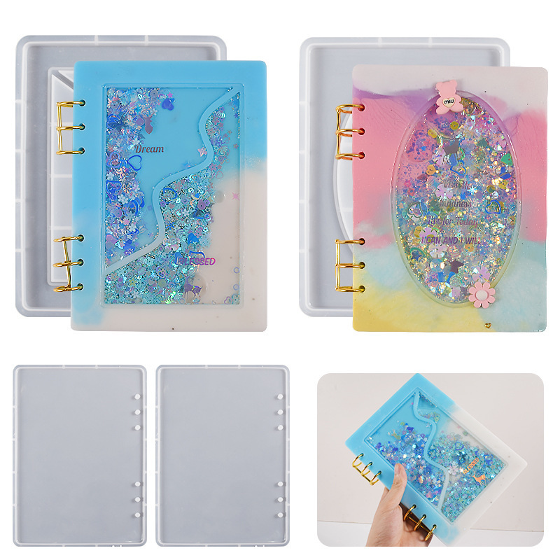 DIY Crystal Drop Glue Resin Mirror A5 Quicksand Notebook Cover Loose Leaf Silicone Mold