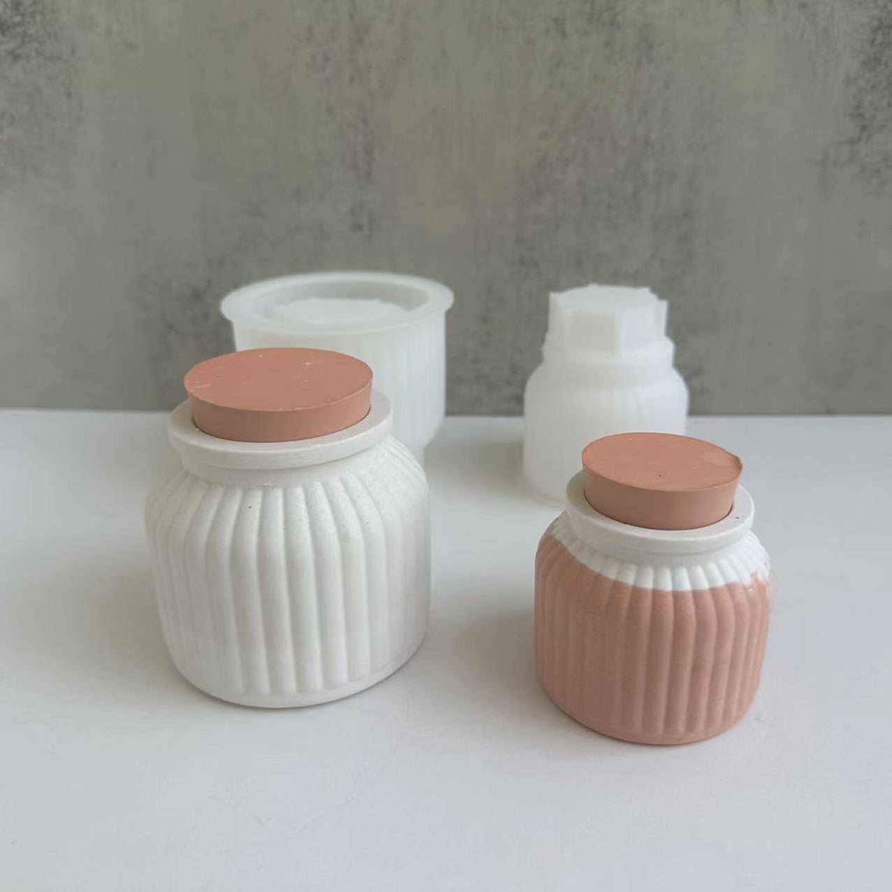 Candle Jar with Lid Silicone Mold, Cement Concrete Candle Vessel Making Moulds, Succulent Plant Resin Pot Making Tool