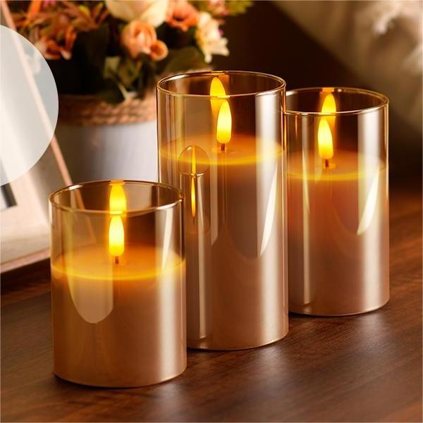 Home Decoration Paraffin Wax Customized Glass Battery Operated  Led Flameless Candle