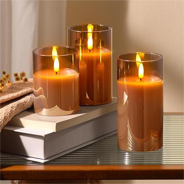 Home Decoration Paraffin Wax Customized Glass Battery Operated  Led Flameless Candle