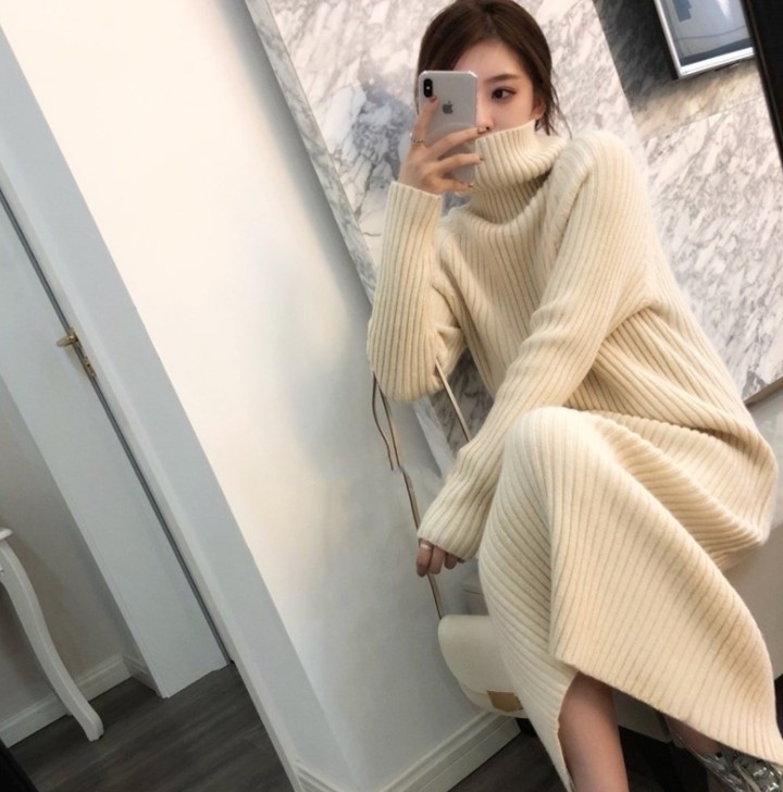 Runwaylover E284 French turtleneck sweater dress for winter lady  new design crochet dress