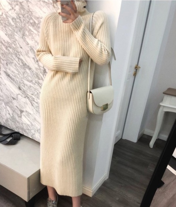 Runwaylover E284 French turtleneck sweater dress for winter lady  new design crochet dress