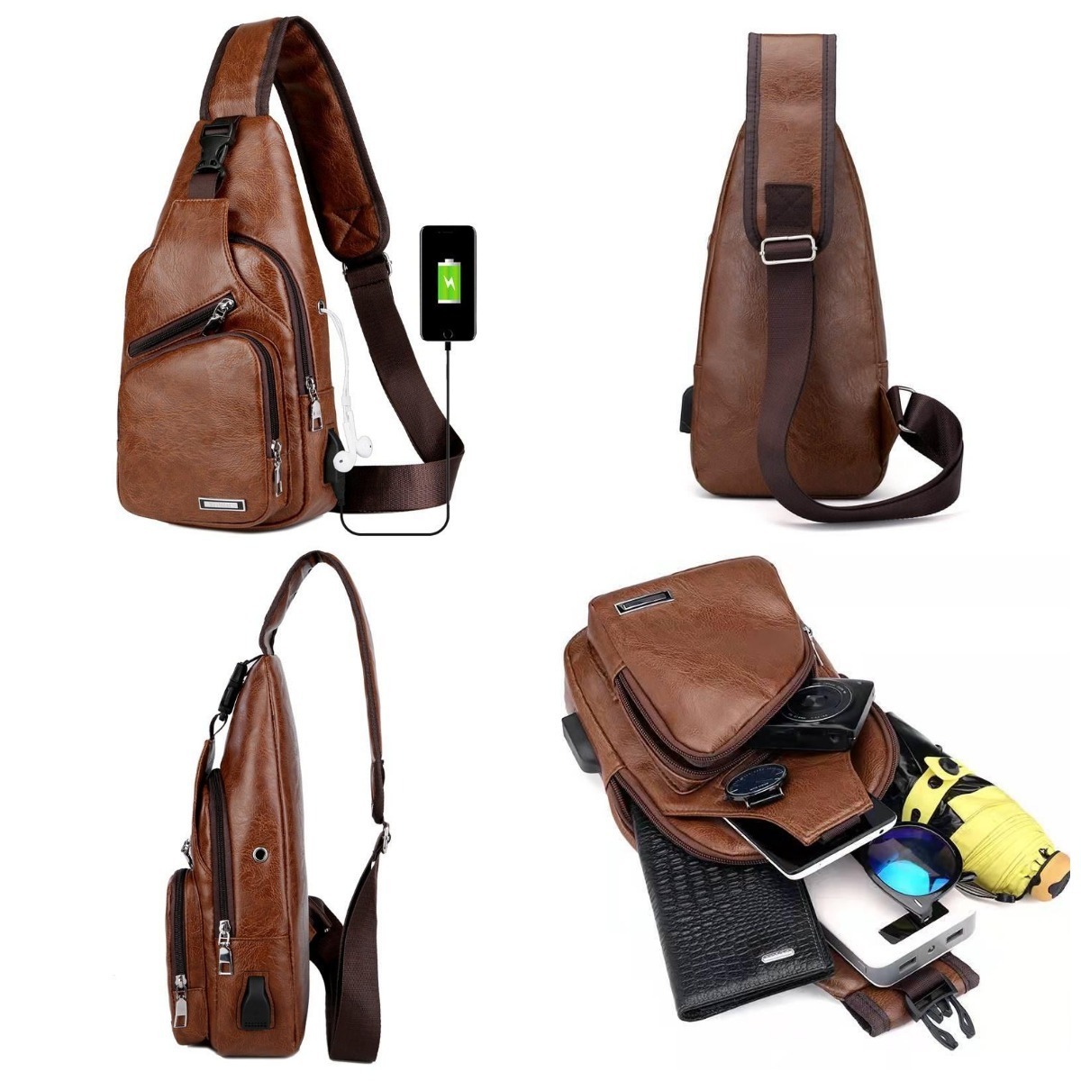 Twinkle Custom Casual Fashion Shoulder Large-capacity USB Charging Chest PU Men's Messenger Bag