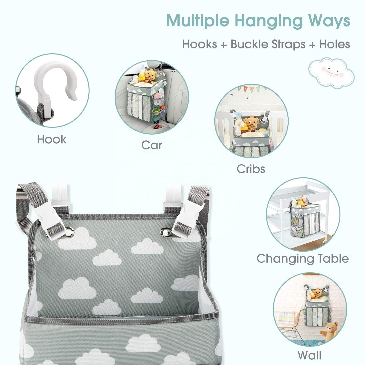 Twinkle customized versatile foldable hanging bag nursery organizer and baby diaper caddy