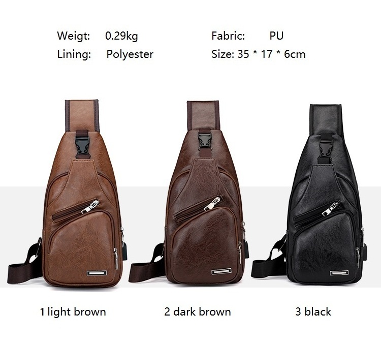 Twinkle Custom Casual Fashion Shoulder Large-capacity USB Charging Chest PU Men's Messenger Bag