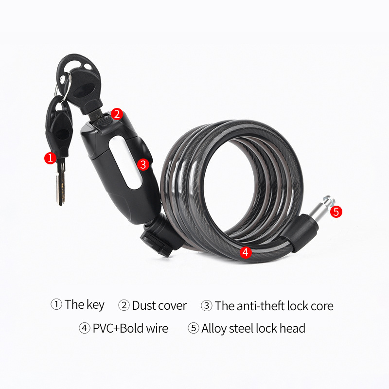 Bike Lock With Bracket Security Key Lock Mountain Bike Electric Bike Extension Cable Lock Security Anti-theft For Bicycle