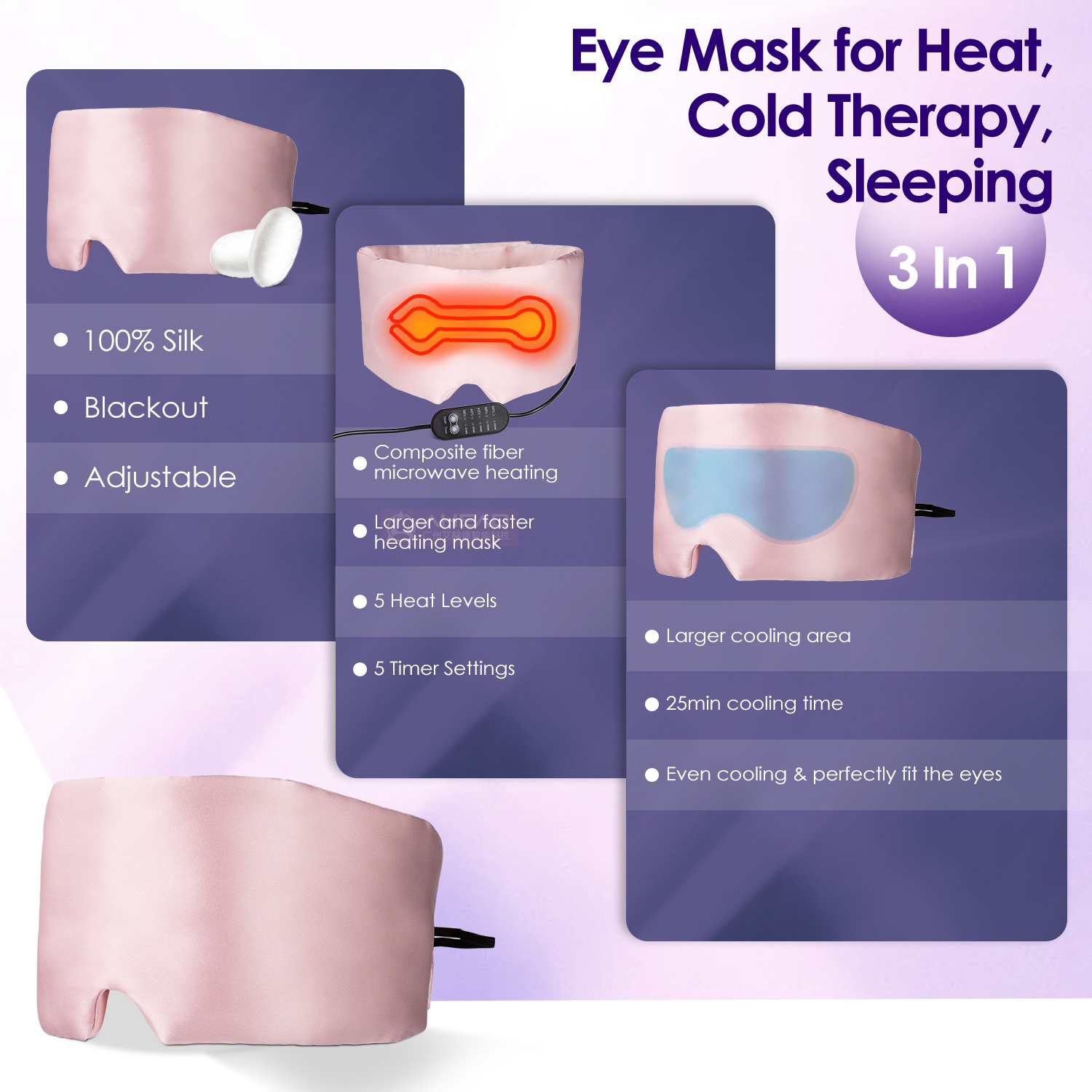 Hot Compress Eye Mask Cooling Gel Eye Mask Heating Massage Eye Mask 5-Speed Temperature Control And 5-Speed Timing