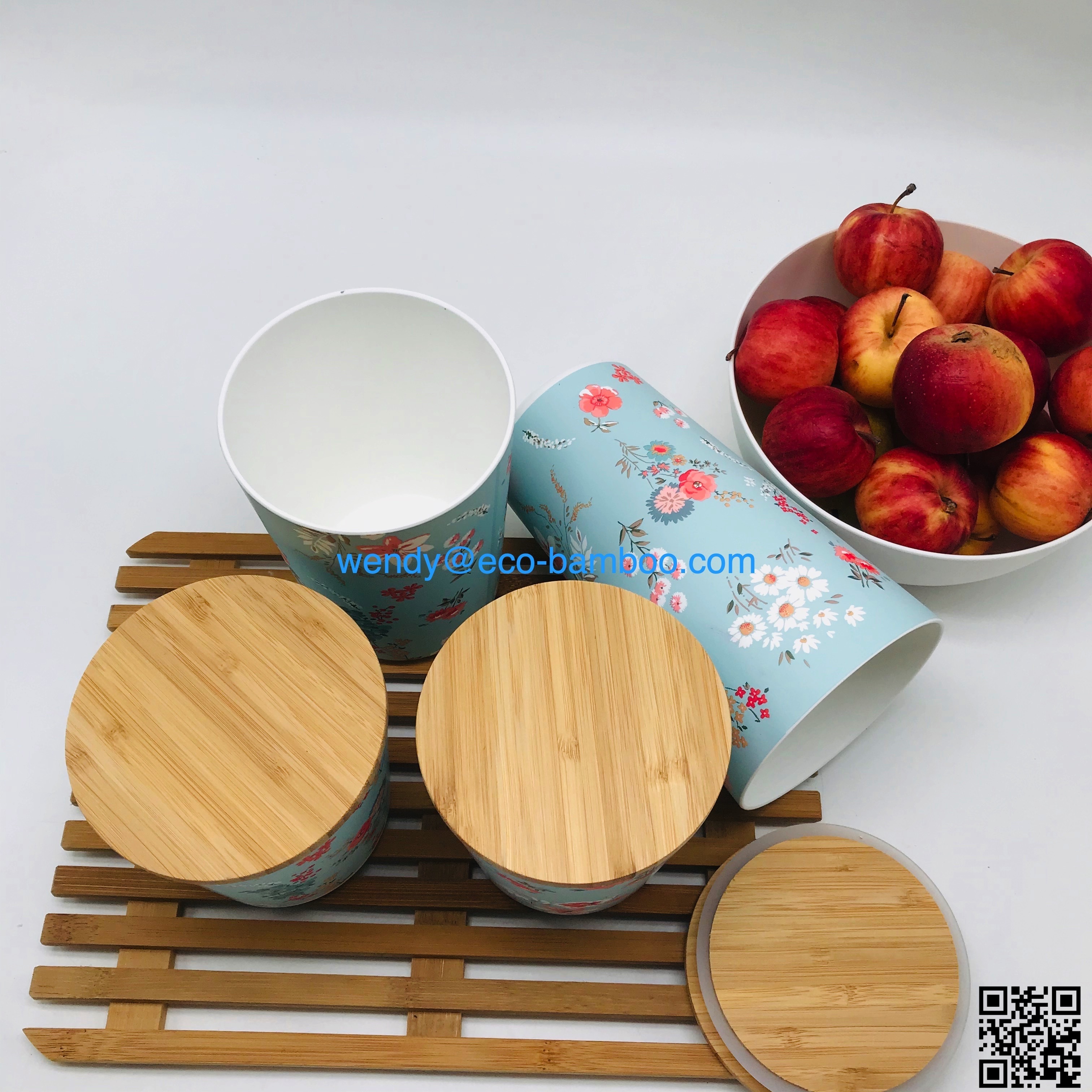 100% Recycled PP airtight Food Storage container set of 3,  Kitchen organization Plastic containers for Pet food with wood lid