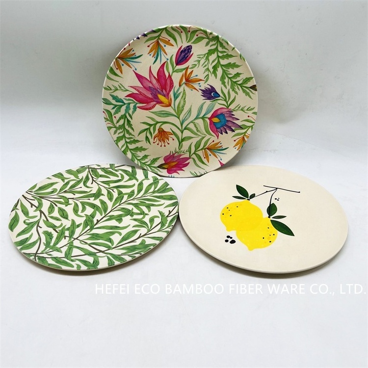 Eco friendly PLA bamboo melamine plates sets bamboo fiber dinnerware set plant based rice husk dishes & plates and bowls set