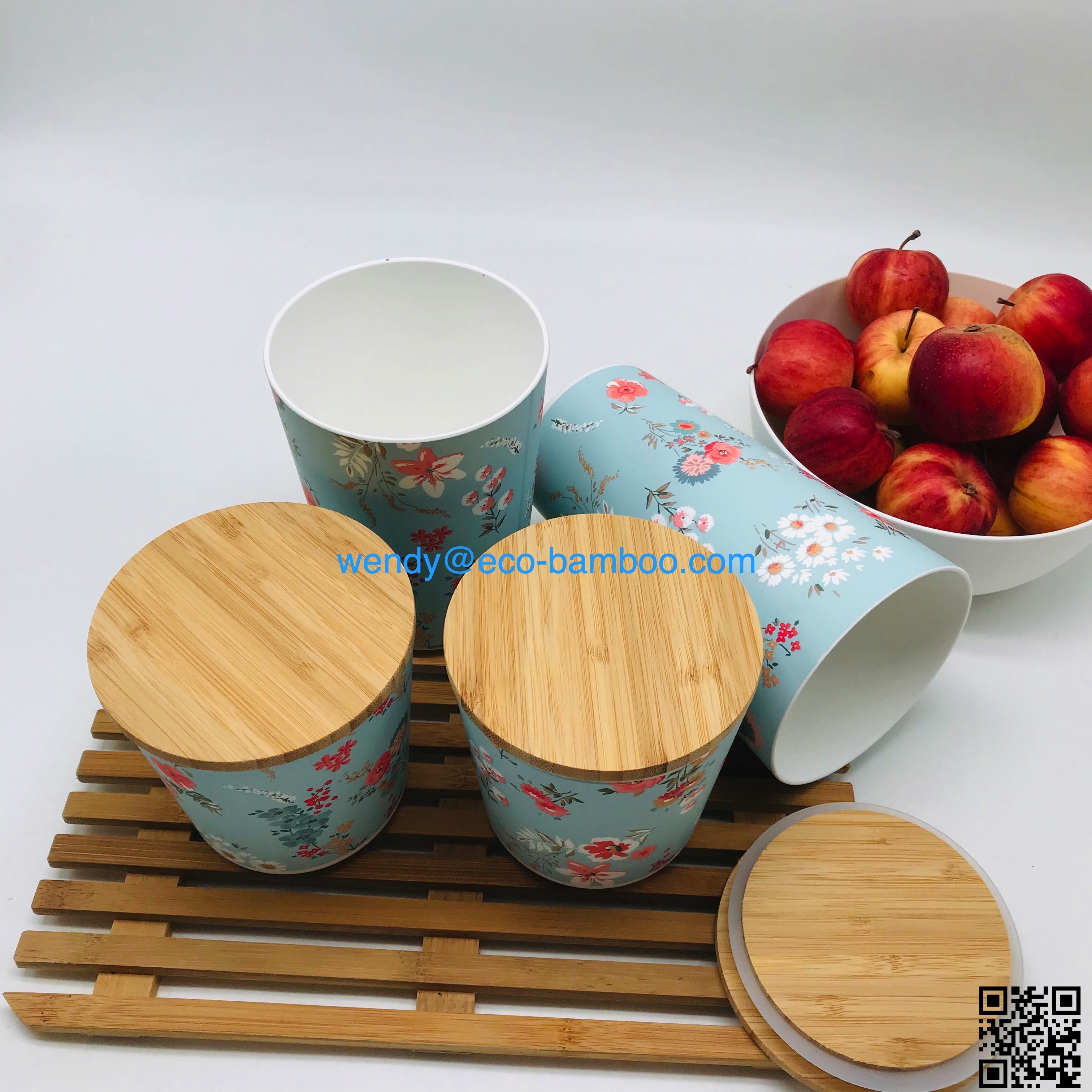 100% Recycled PP airtight Food Storage container set of 3,  Kitchen organization Plastic containers for Pet food with wood lid