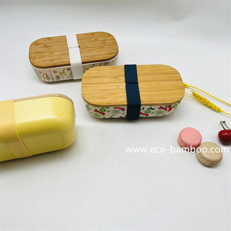 Biodegradable leakproof Bamboo Fiber lunch box with natural bamboo lid organic bamboo kids adults lunch box set container