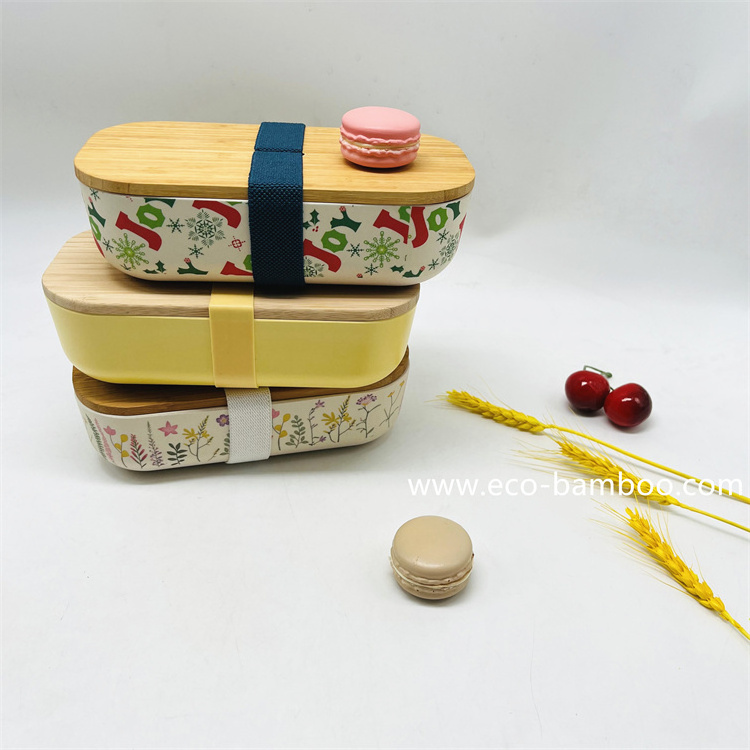 Biodegradable leakproof Bamboo Fiber lunch box with natural bamboo lid organic bamboo kids adults lunch box set container