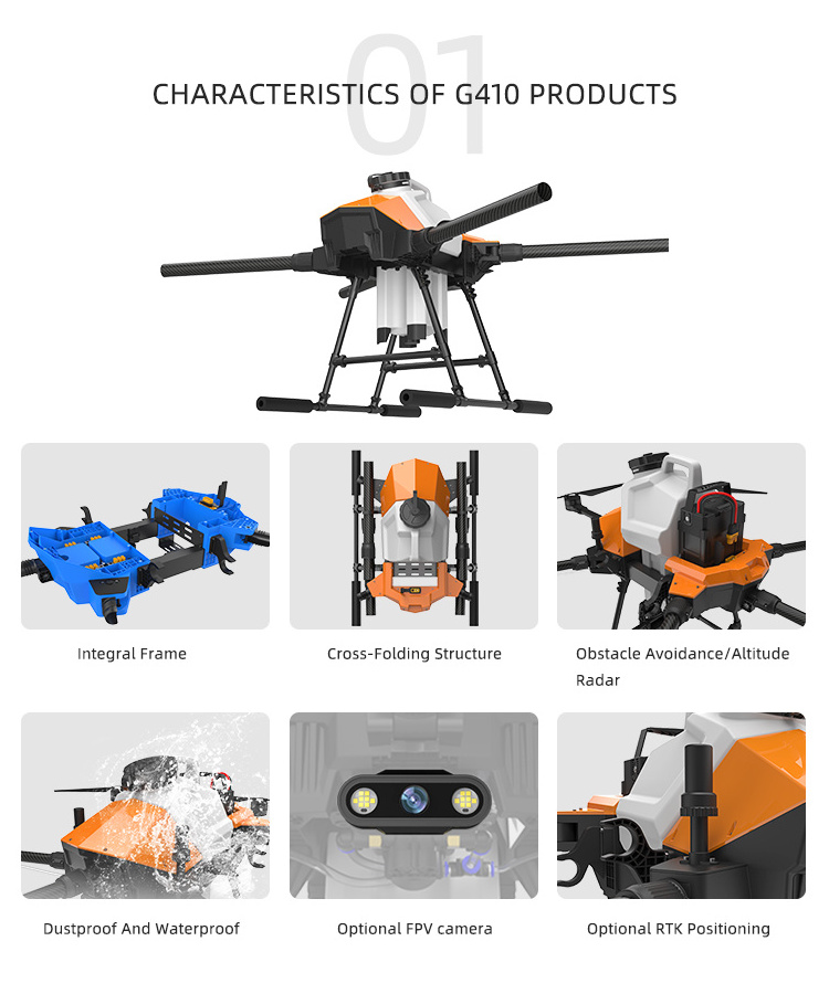 Hot selling EFT G410 agricultural spraying drone frame sprayer parts cross folding fumigation machine for help plant growth