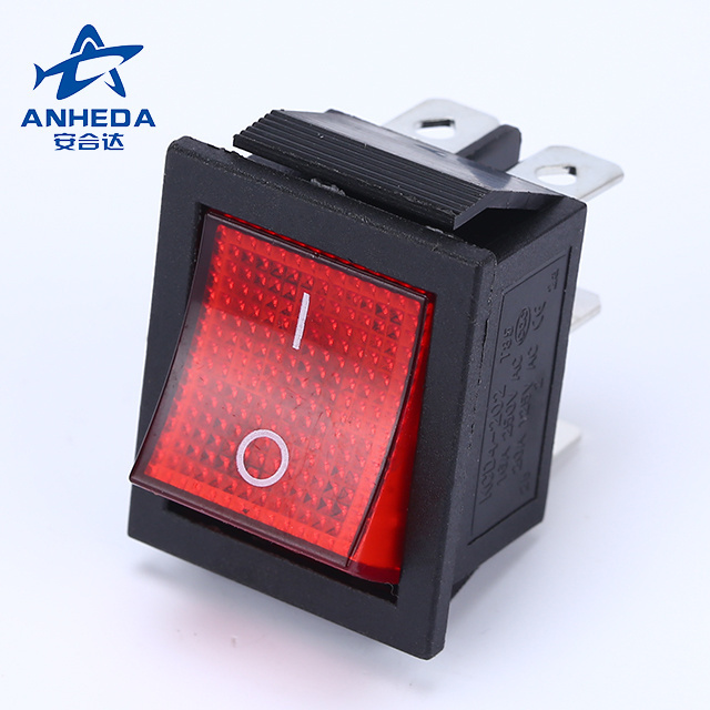 high quality 20a 125v 15a 250v ac 4 pins red kcd4 rocker switch