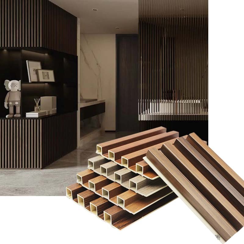 Factory customization Wooden Grain PVC WPC Fluted Wall Panels For Decoration fluted bamboo charcoal for house  outdoor indoor