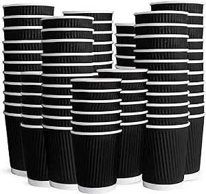 8 Oz 12Oz 16oz black  Disposable takeaway  Paper Coffee Cups double wall paper coffee cups durable ripple paper