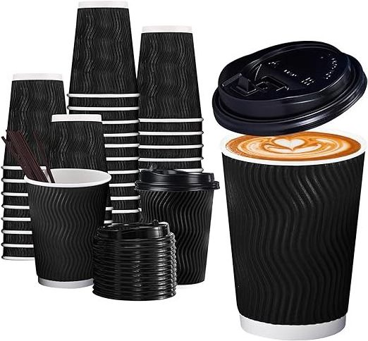 8 Oz 12Oz 16oz black  Disposable takeaway  Paper Coffee Cups double wall paper coffee cups durable ripple paper