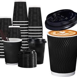 8 Oz 12Oz 16oz black  Disposable takeaway  Paper Coffee Cups double wall paper coffee cups durable ripple paper