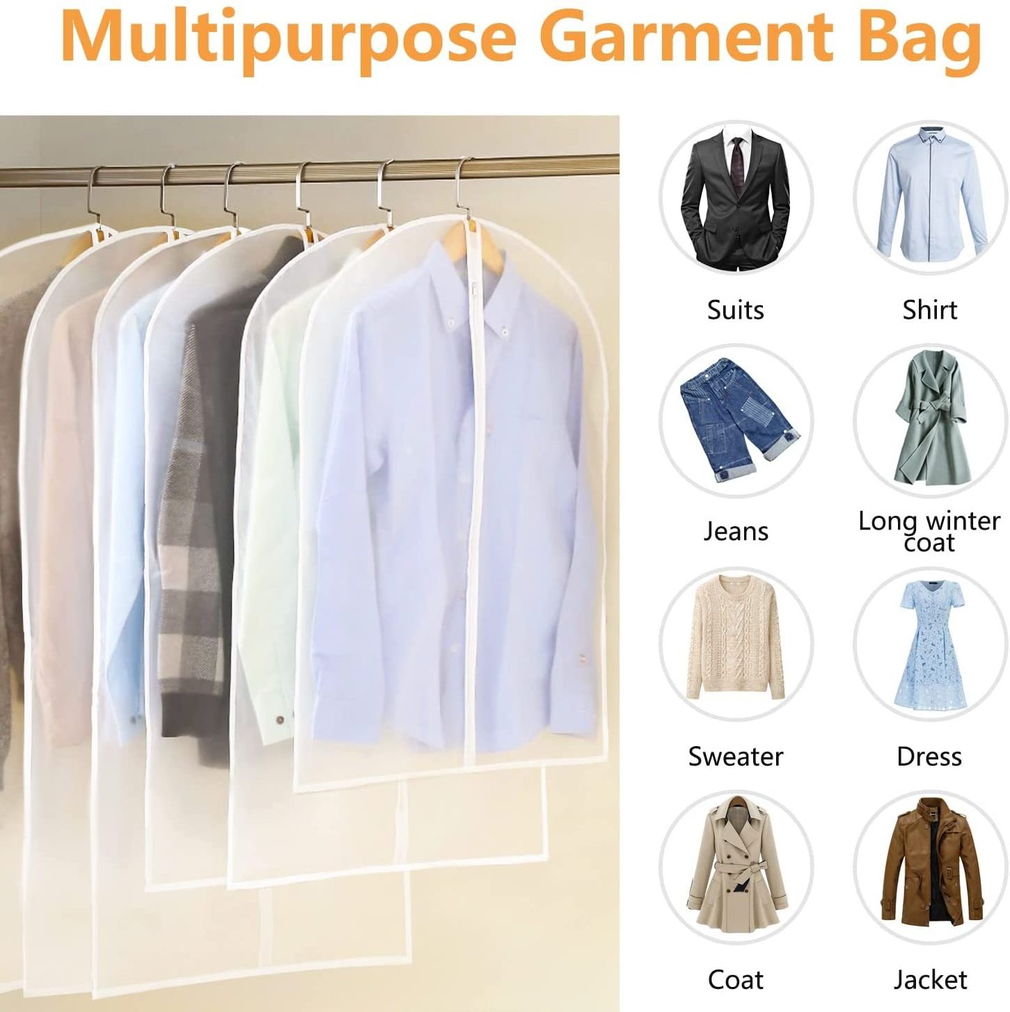 Peva Custom Hanging Dress Gown Suit Clothes Closet Storage Dustproof Cover Closet Garment Protector Bag with Zipper