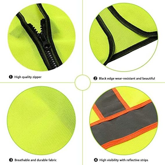 Red edge reflective strip Bright Neon Color Construction Protector with Zipper closure safety vest