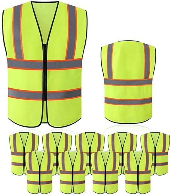 Red edge reflective strip Bright Neon Color Construction Protector with Zipper closure safety vest