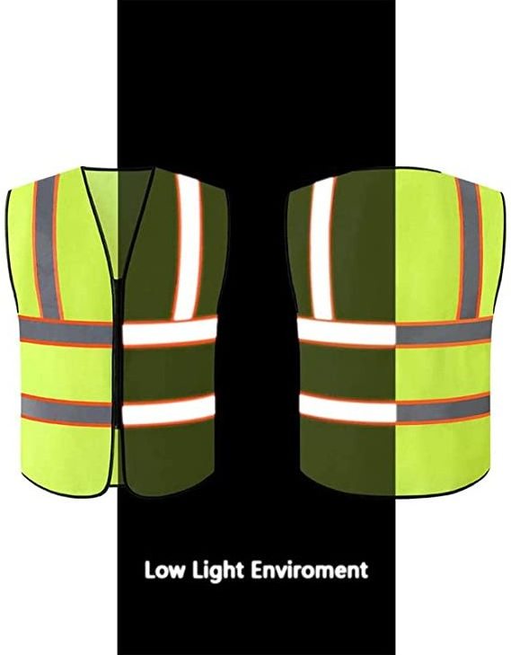 Red edge reflective strip Bright Neon Color Construction Protector with Zipper closure safety vest