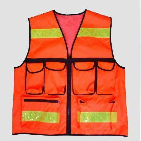 Economic good fitting High visibility reflective grey strip orange yellow blue red safety vest zipper closure road vest