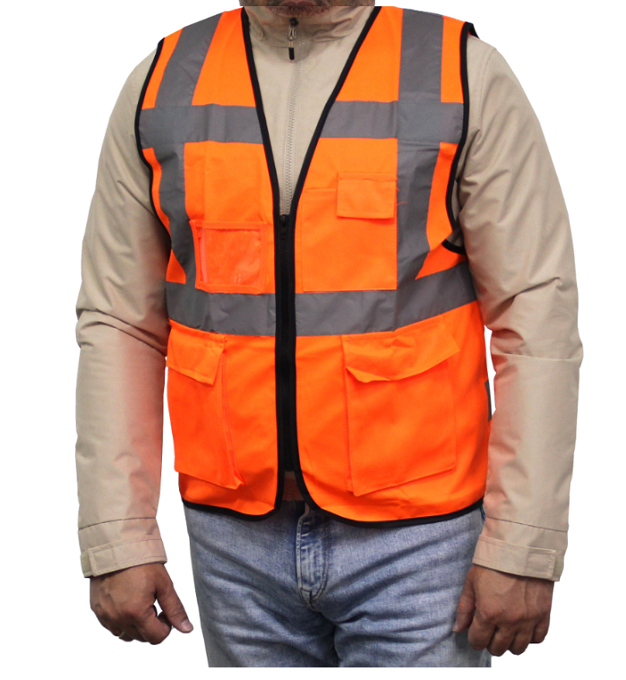 Bright Orange color polyester safety vests with reflective tapes running jacket