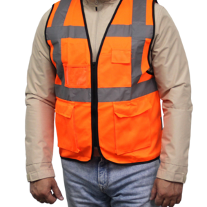 Bright Orange color polyester safety vests with reflective tapes running jacket