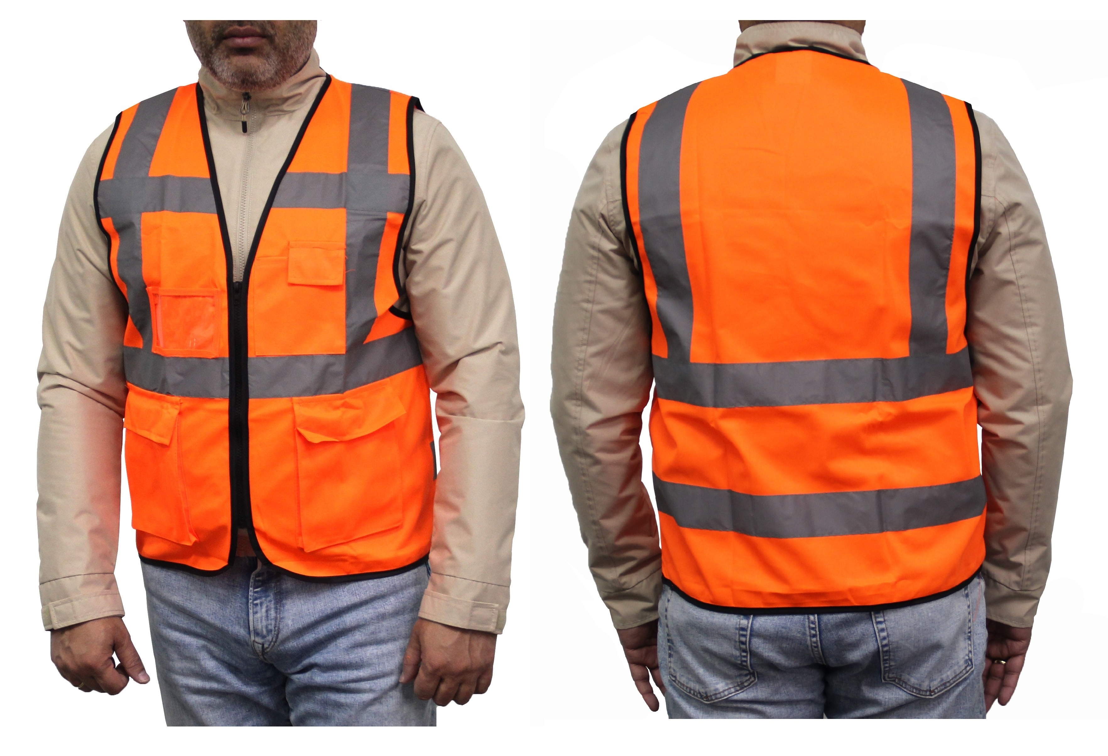 Economic orange yellow zipper tape closure Mesh Polyester Fabric Safety Vest with reflective strip vest running jacket