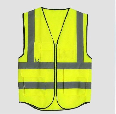 Economic good fitting High visibility reflective grey strip orange yellow blue red safety vest zipper closure road vest