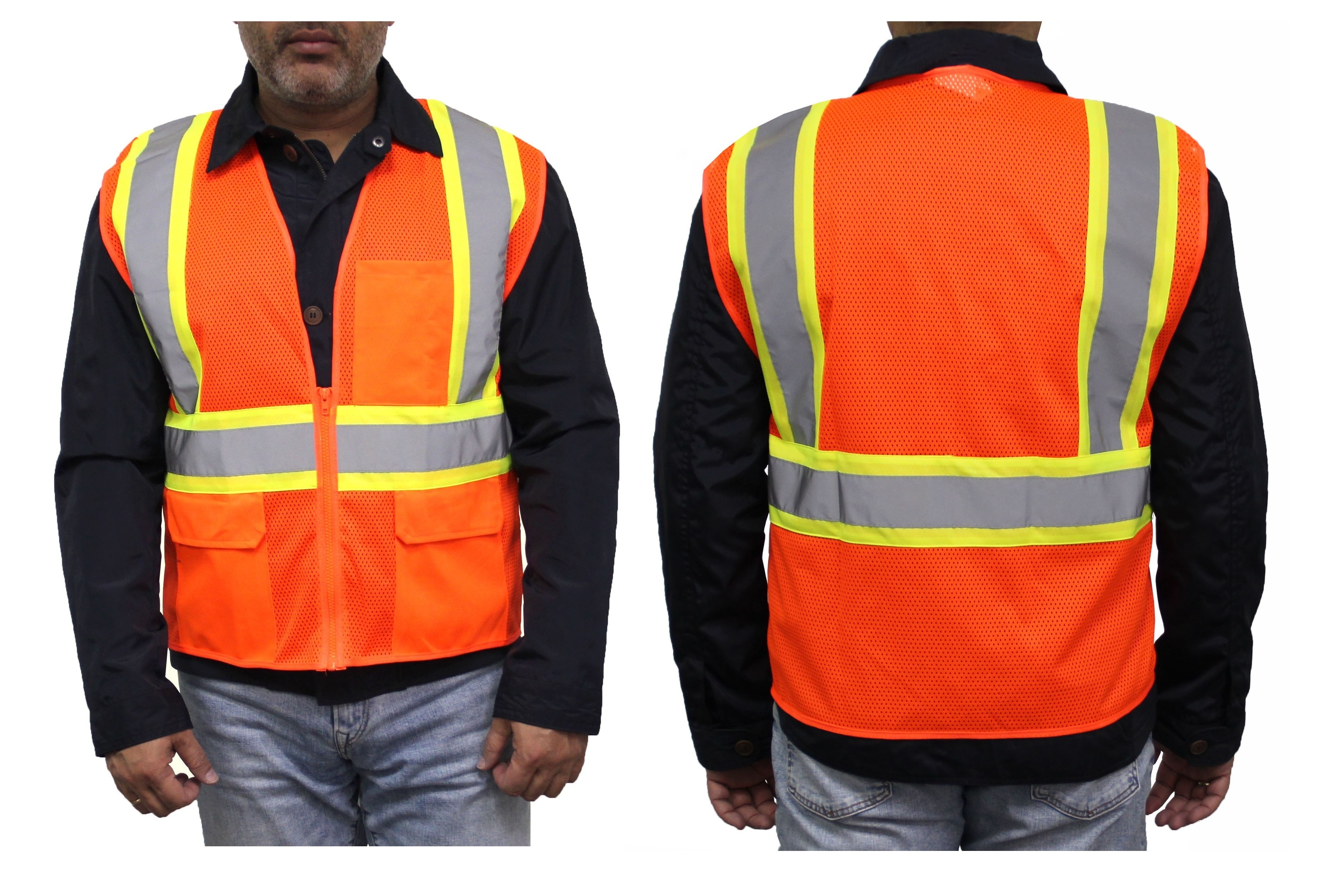 Bright Orange color polyester safety vests with reflective tapes running jacket