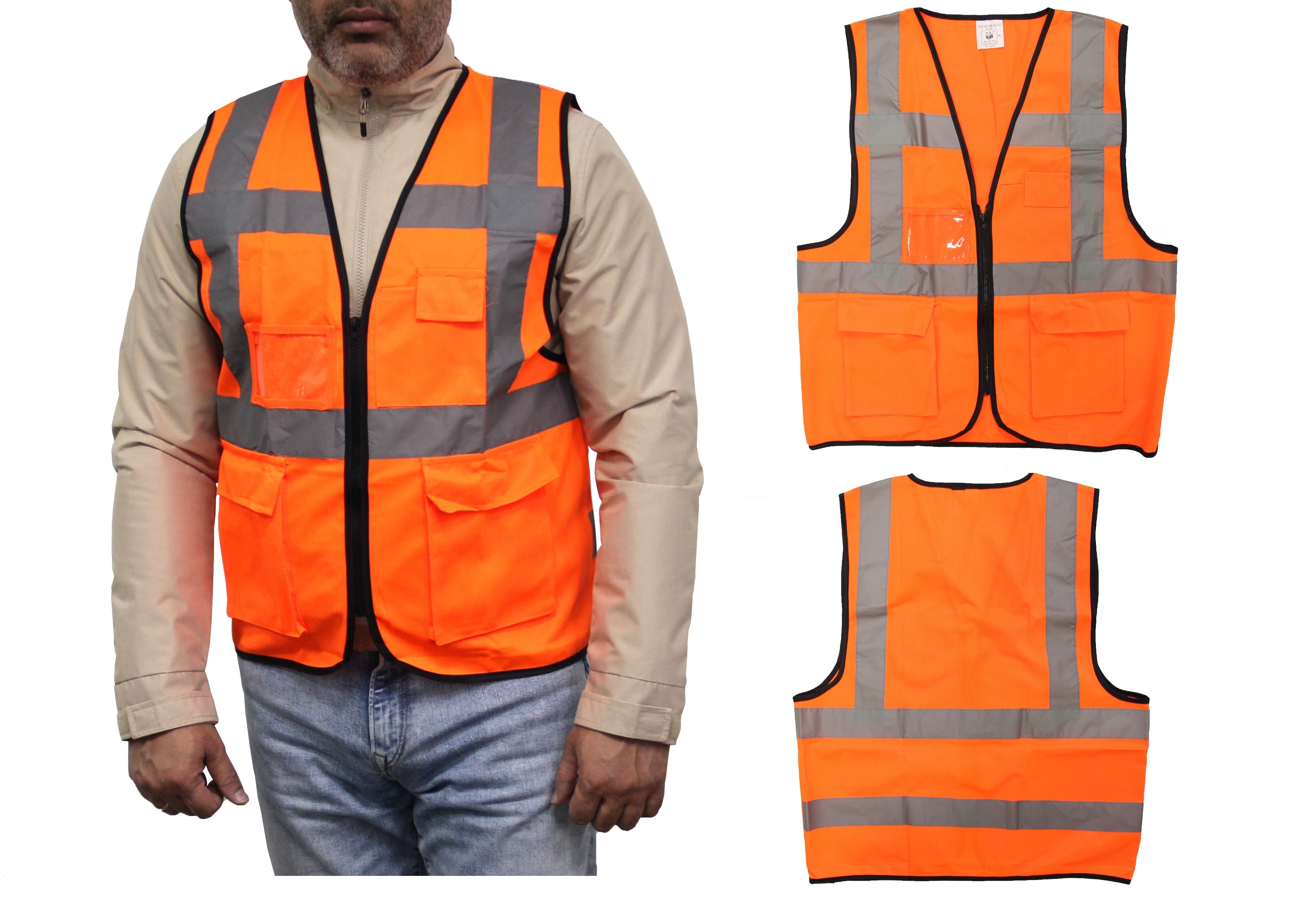 Bright Orange color polyester safety vests with reflective tapes running jacket