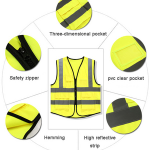 Economic good fitting High visibility reflective grey strip orange yellow blue red safety vest zipper closure road vest