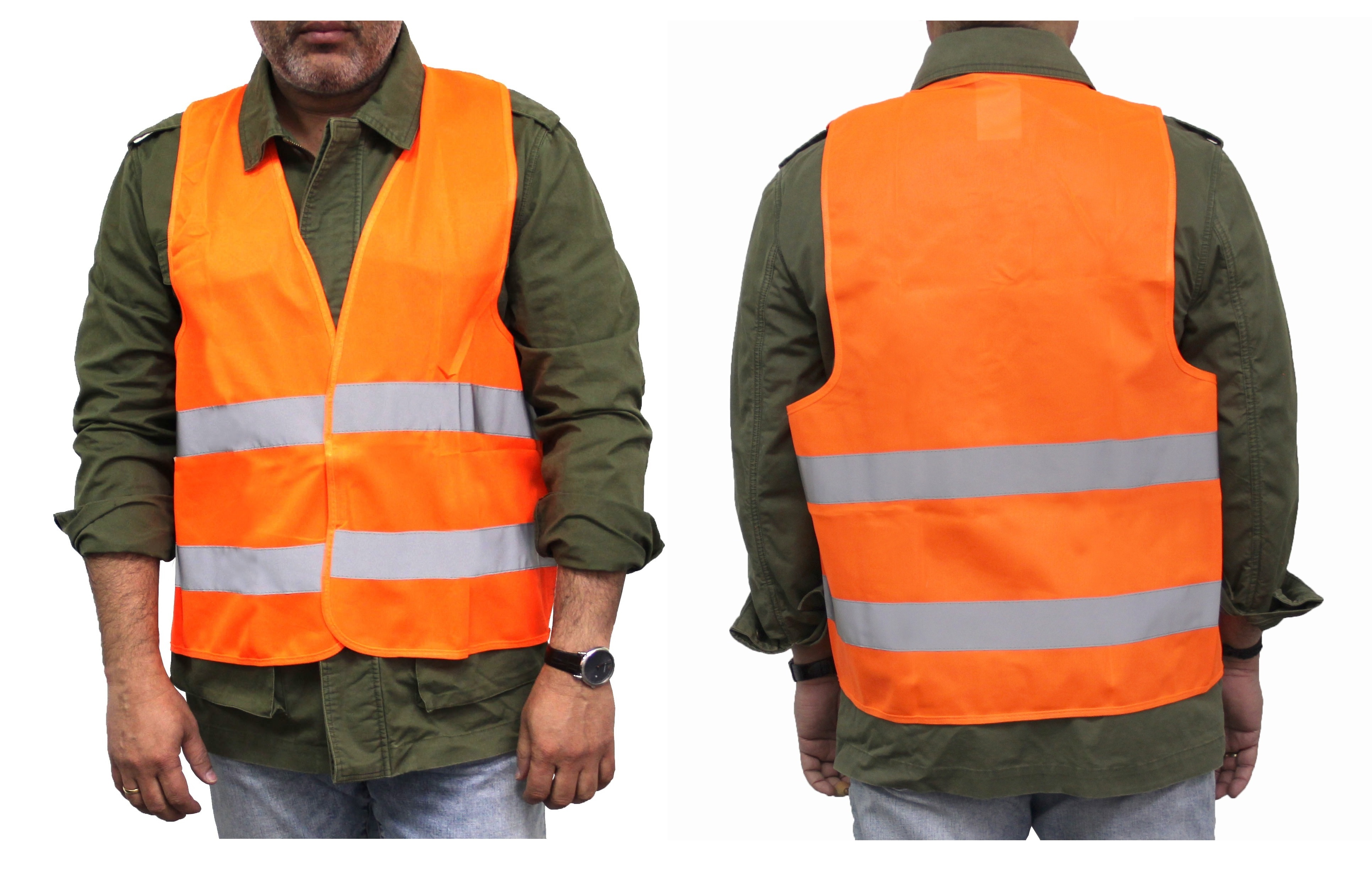 Economic orange yellow zipper tape closure Mesh Polyester Fabric Safety Vest with reflective strip vest running jacket