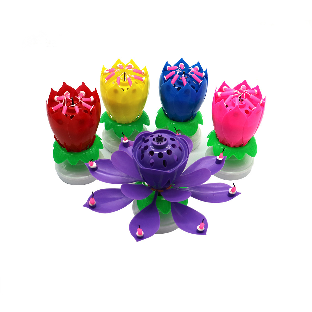 Handmade Magic Lotus Cake Birthday Wish Candle 8/14pcs Colorful Little Flower Firework Music Birthday Candle Mother's Day