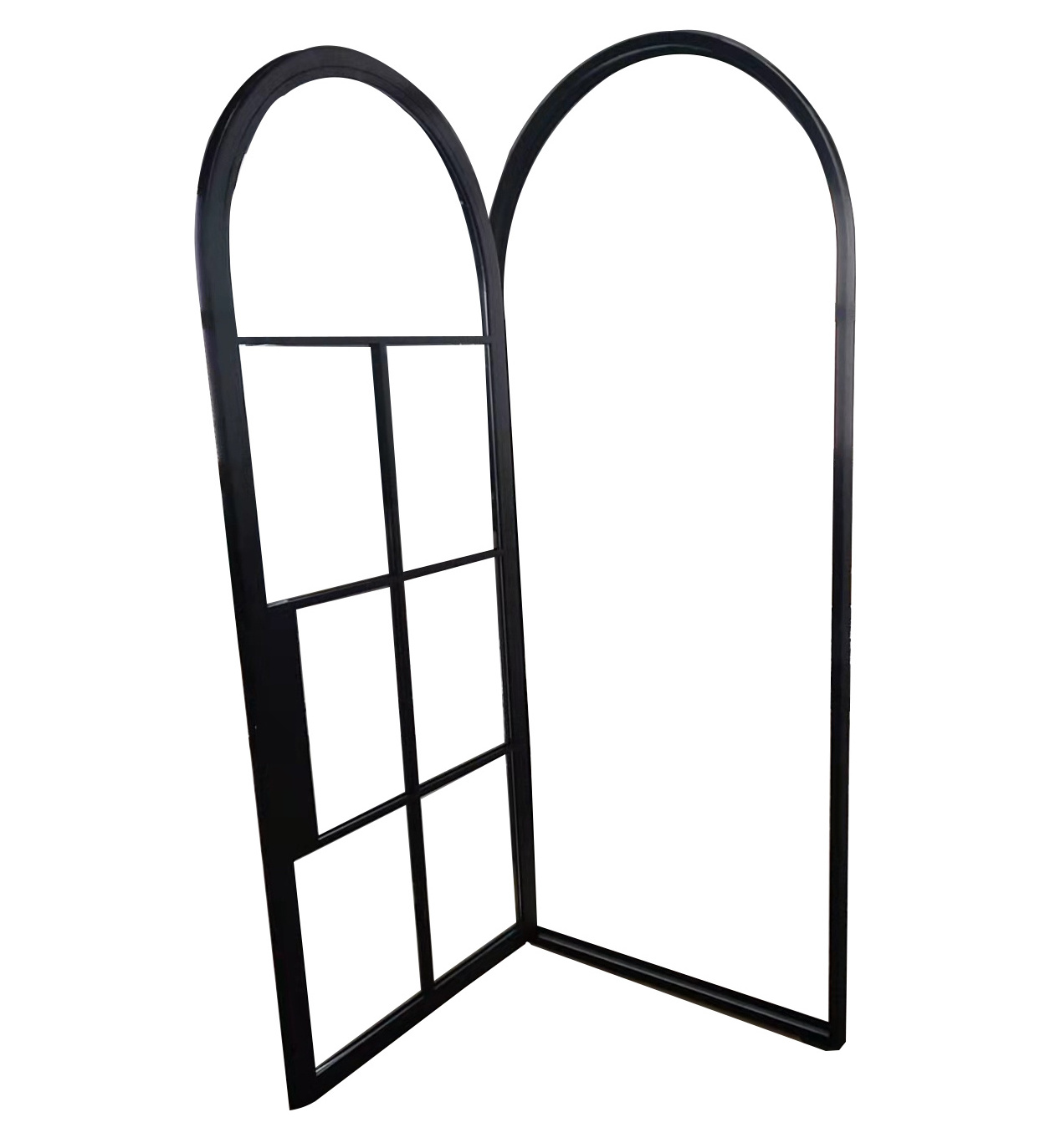 Custom Arched Glass Double Door Black Frame Tempered Glass Interior French Doors