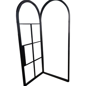 Custom Arched Glass Double Door Black Frame Tempered Glass Interior French Doors