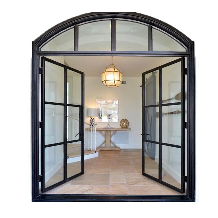 Tempered Glass Casement French Steel Arch Main Door Design Indoor Door Swing