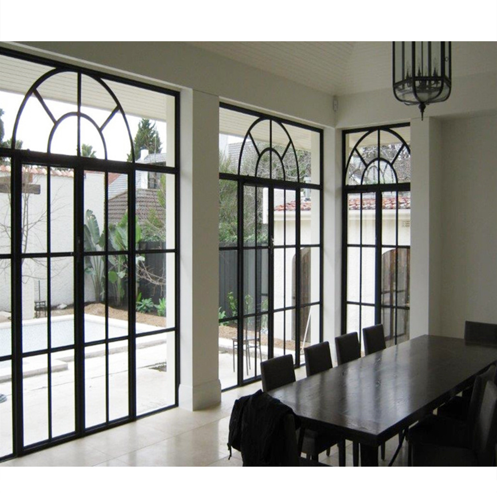 Tempered Glass Casement French Steel Arch Main Door Design Indoor Door Swing