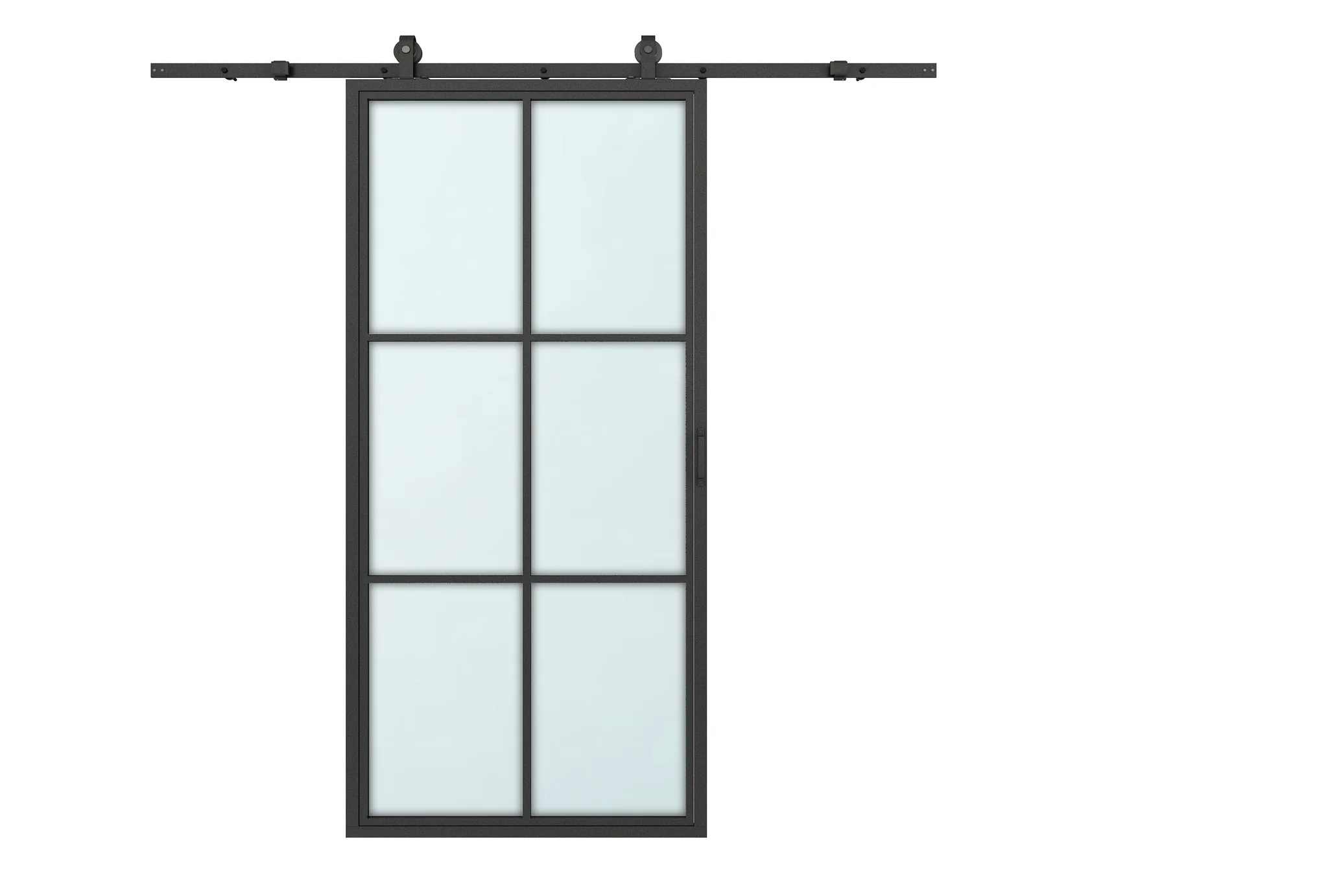 6 Lite Glass Black Steel Frame Interior Door Double Sliding Barn Door with Hardware Kit