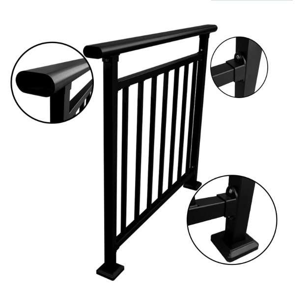 Black square pipe modern design for galvanized steel balcony railing