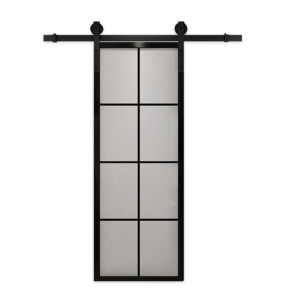 Glass Black Steel Frame Interior Barn Door Soundproof Sliding Doors