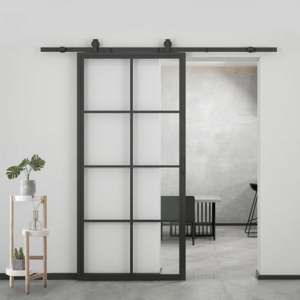 6 Lite Glass Black Steel Frame Interior Door Double Sliding Barn Door with Hardware Kit